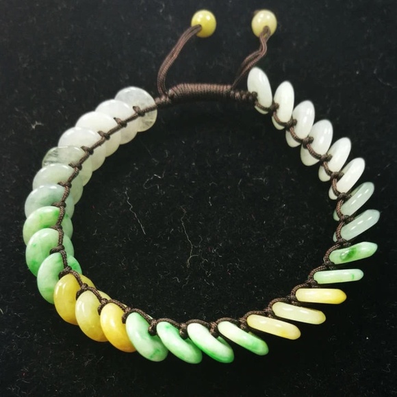 NATURE GRADE "A "BEAUTIFUL GREEN YELLOW 9MM BEADS JADE BEADS JADEITE BRACELET - Picture 5 of 9